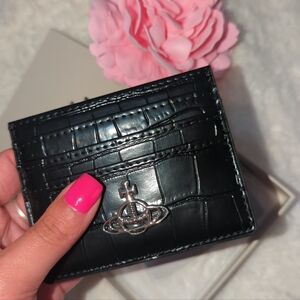 Vivienne Westwood Authentic Black Croc Embossed Card Holder Orb Silver New NWB